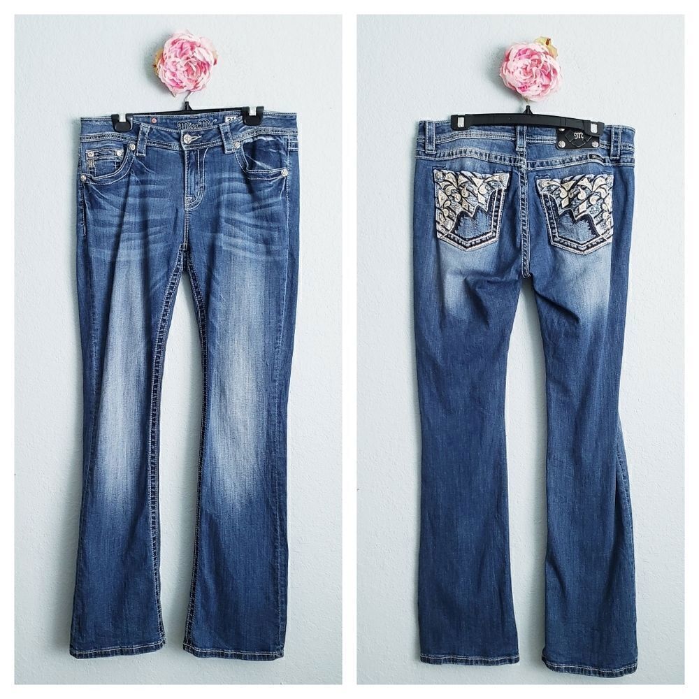 Miss Me Dark Wash Relaxed Boot Rhinestone Jeans